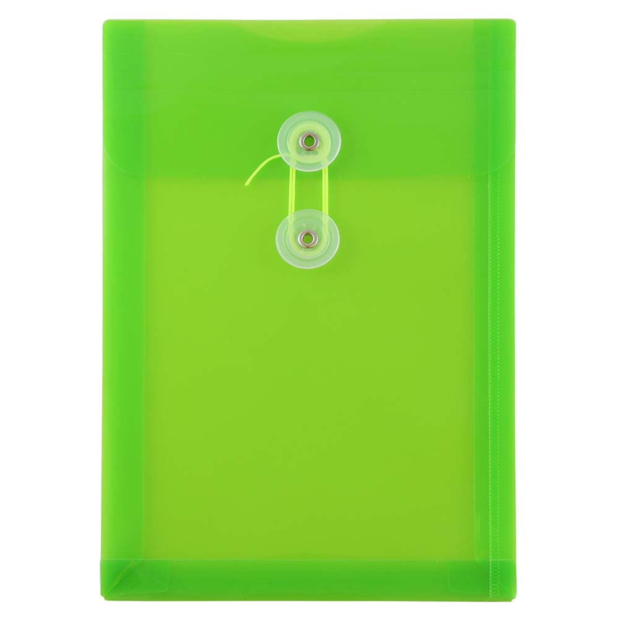JAM Paper 6.25" x 9.25" Lime Green Button & String Closure Plastic Envelope, 12ct.